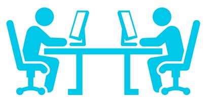 Illustration of two people sitting across from eachother on laptops
