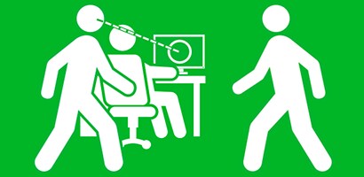 Illustration of visual hacker peeking at computer monitor
